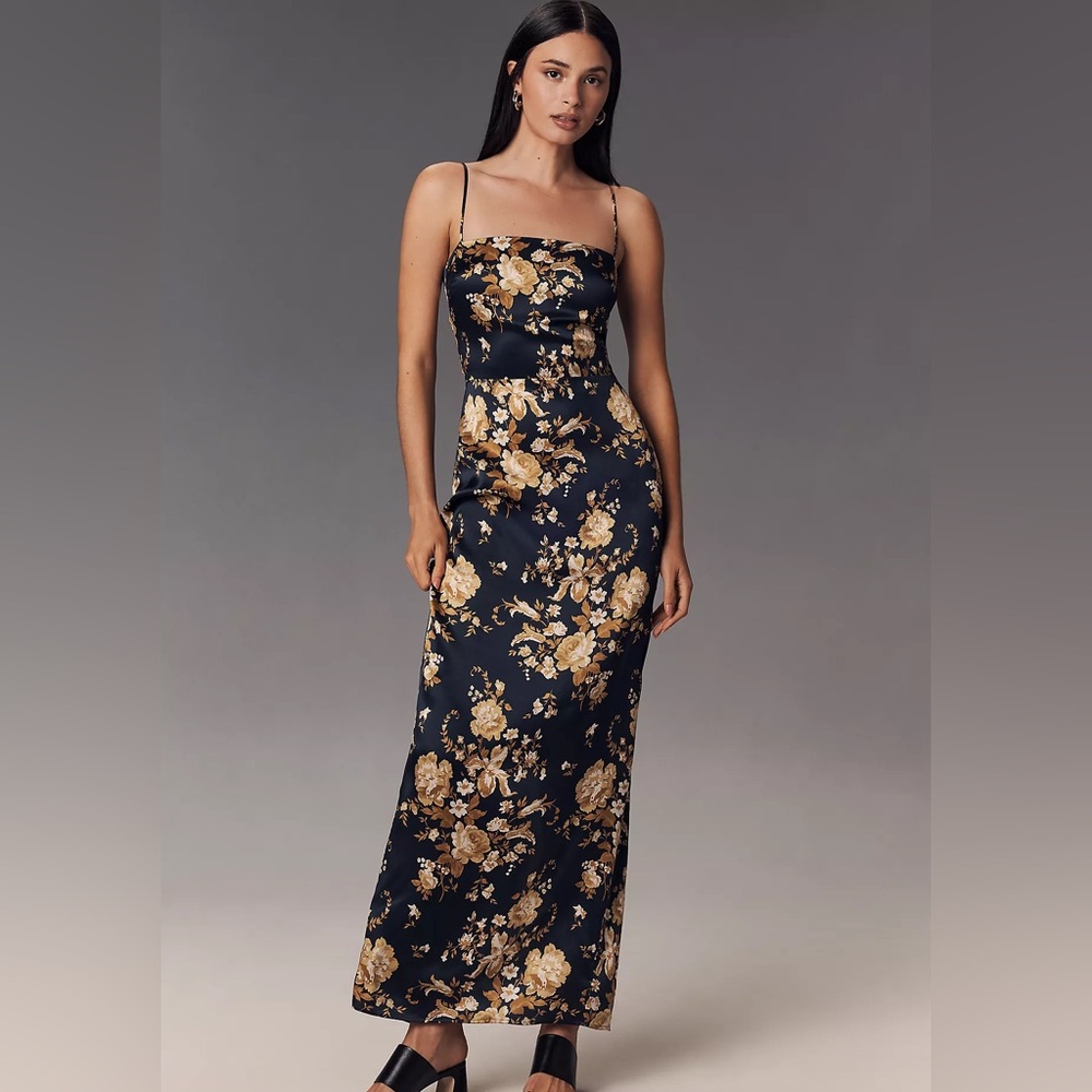 Reformation Dark Navy and Gold Floral Frankie Dress - Size 6